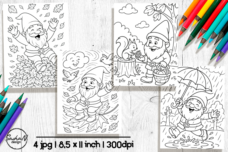 Gnome coloring pages, Autumn coloring pages