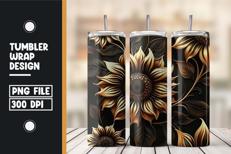 Golden and black 3d sun flowers tumbler