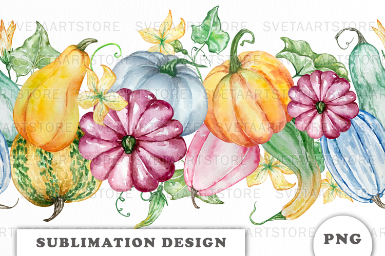 Watercolor Pumpkins seamless border png