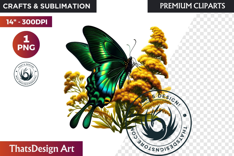 Autumn Butterfly and flower Clipart: Moody Floral PNG example image 1
