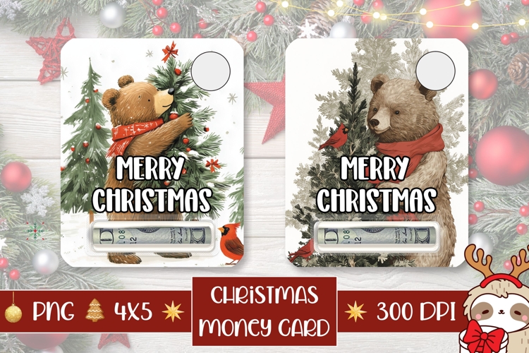 Vintage Christmas Bear Money Card, Christmas Gift Card Print