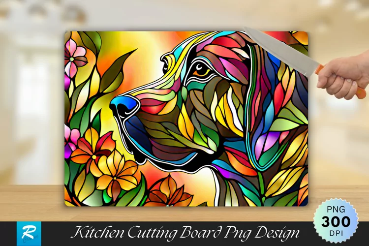 Dog Stained Glass Cutting Board Sublimation Design