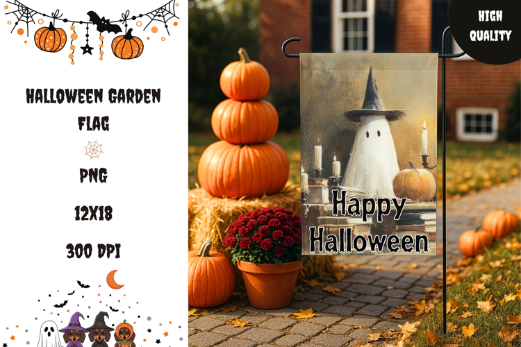 Welcome Garden Flag Design, Halloween Garden Flag Template