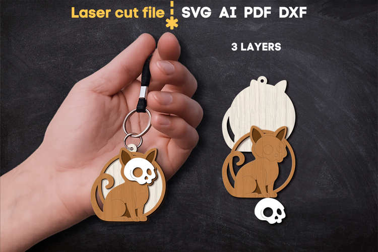 Halloween Cat Keychain SVG laser cut files for Glowforge