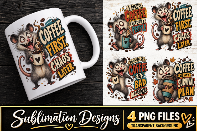 Funny Rat Coffee Clipart Sublimation PNG