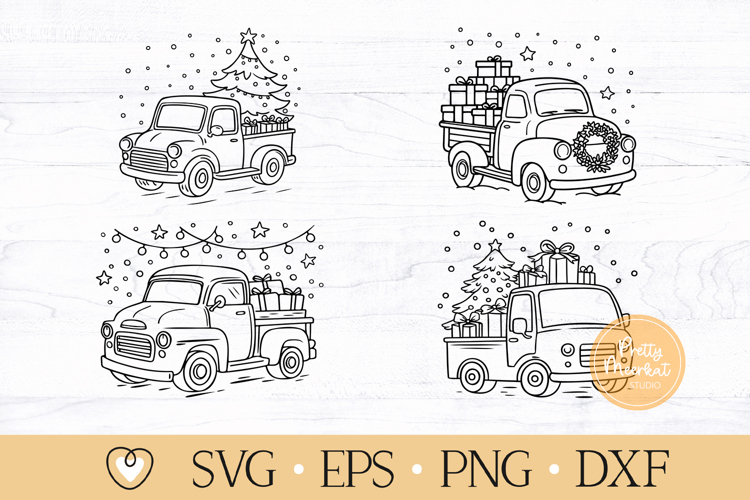 Christmas Truck svg, Christmas Pickup Truck Clipart, Vintage
