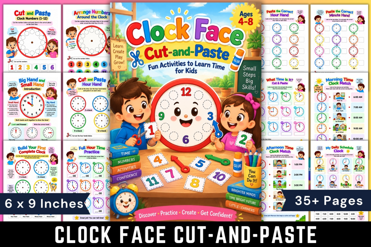 Clock Face Cut-and-Paste Activity Book for Kids