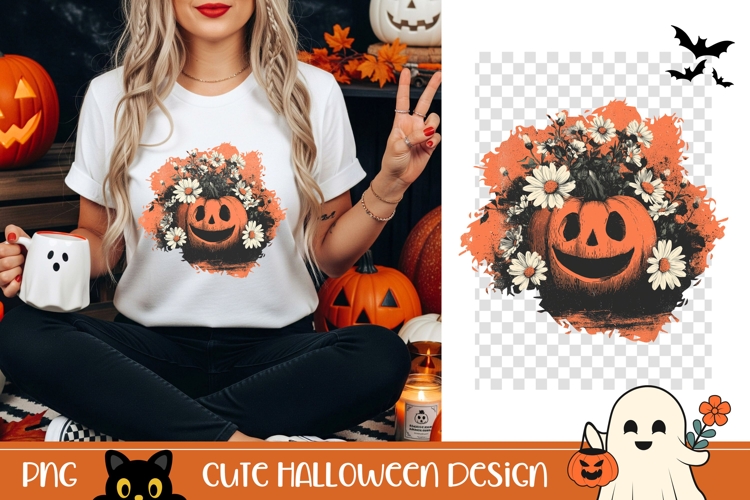 Halloween Pumpkin PNG, Floral Halloween Pumpkin T-Shirt PNG