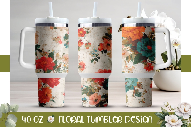 Floral Tumbler Wrap, Vintage Flowers 40 Oz Tumbler PNG