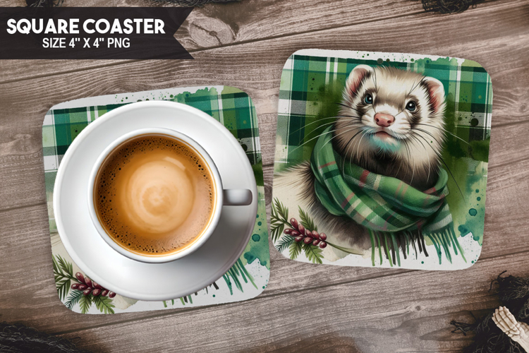 Ferret, Pets   Animals, Buffalo Plaid Square Coaster PNG