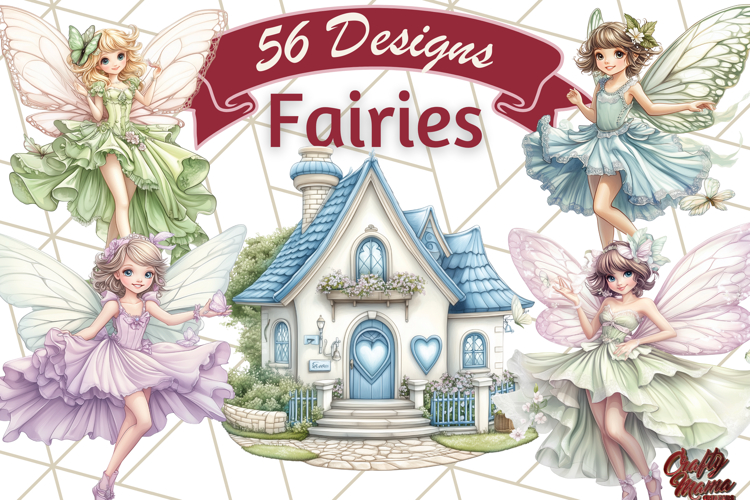 Pastel Fairy Garden Clipart, Cute Fairies & Toadstools PNG example image 1