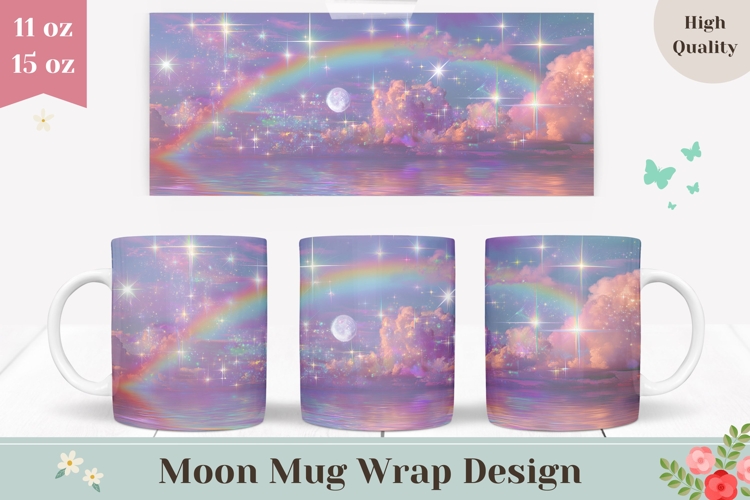 Rainbow Mug Wrap Design, Celestial Mug, Glitter Sky Mug PNG