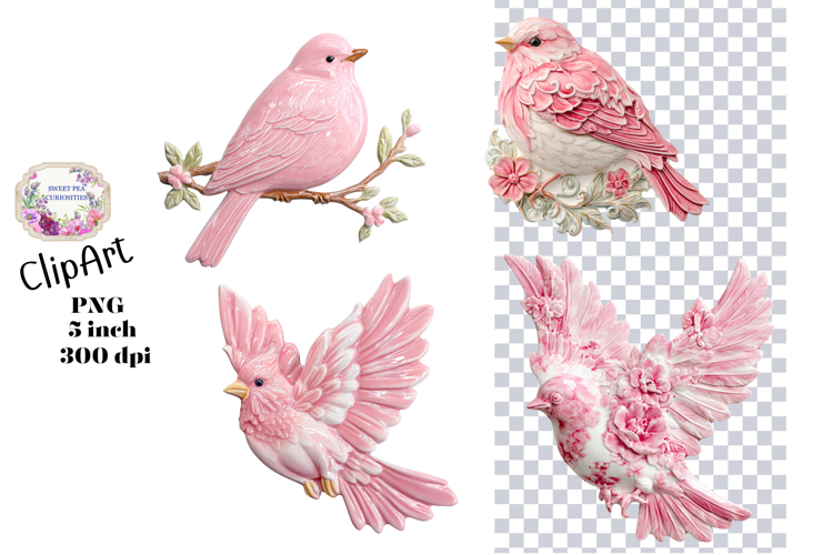 Pink, Birds, Ephemera, PNG, Junk Journal, clipart