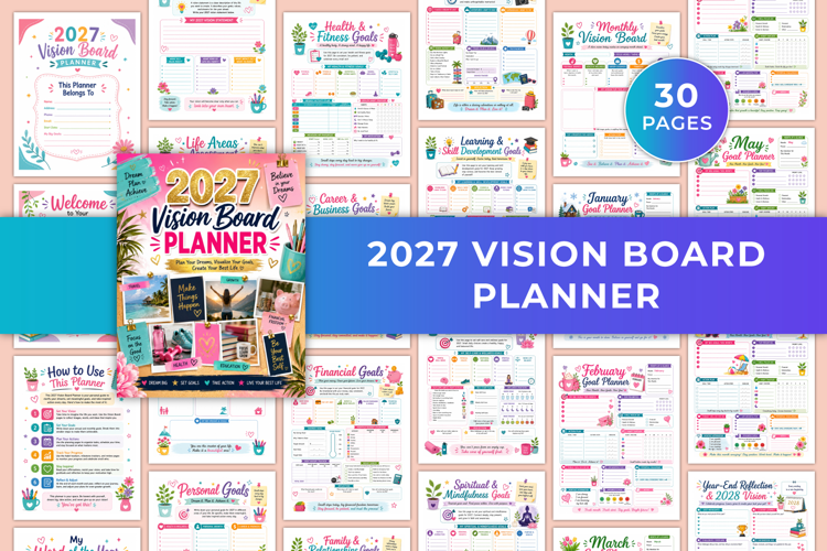 2027 Vision Board Planner | Goals, Wellness, Finance