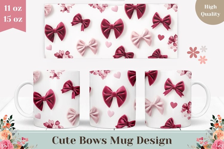 Cute Bows Mug Wrap Design, Love Mug Sublimation