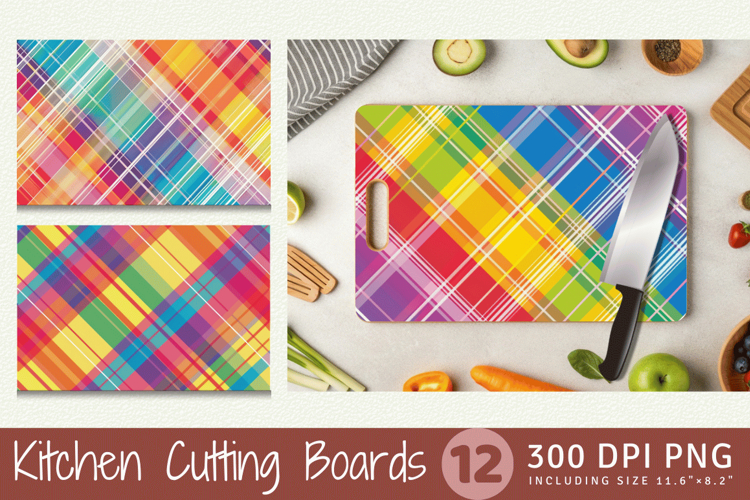 Rainbow Plaid Cutting Boards sublimation Design