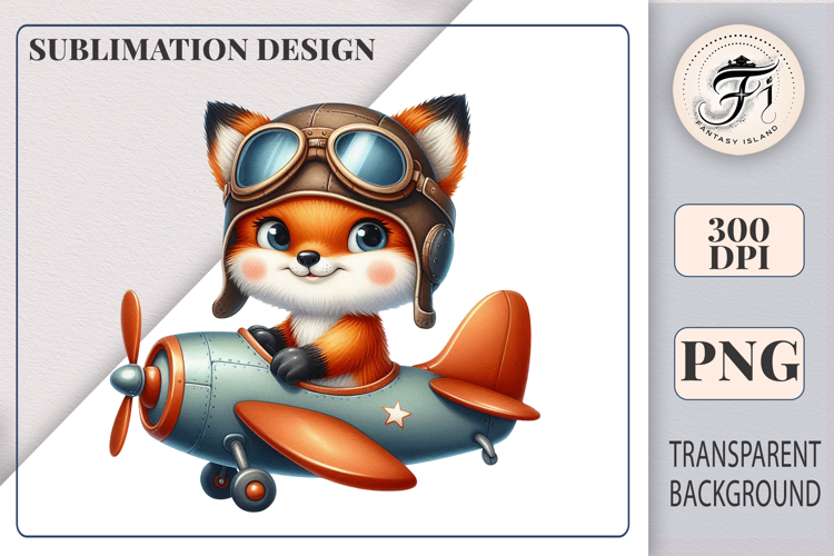 Cute Fox in Airplane | Sublimation Clipart | PNG | Cartoon