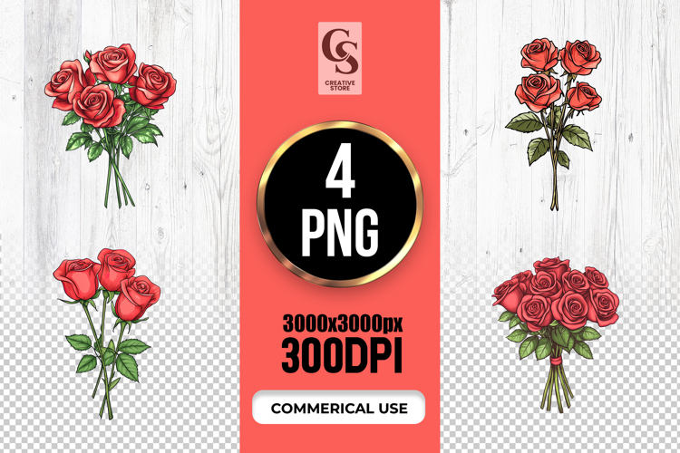 Red Rose Bouquets Illustration Clipart Sublimation PNG