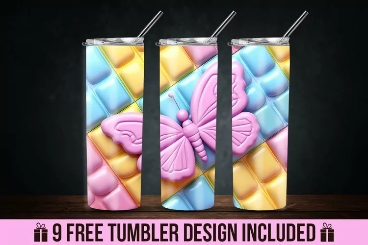 3d Puff Butterfly Tumbler Wrap Design