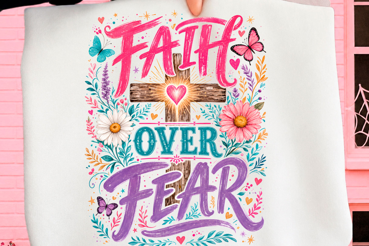 Faith over Fear Christian Floral Cross