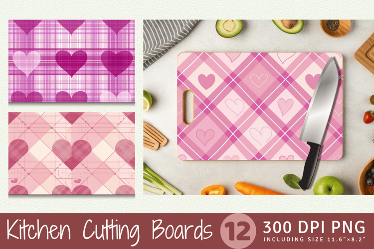 Pink Hearts Plaid Cutting Boards sublimation Designs
