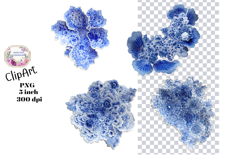 Blue Toile, Ephemera, PNG, Clipart, Junk Journal, flowers