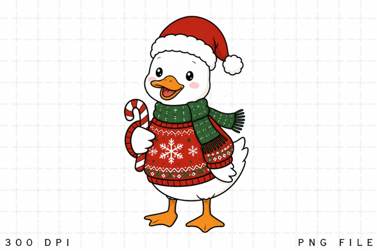 Cute Christmas Duck PNG, Candy Cane Duck Sublimation Design