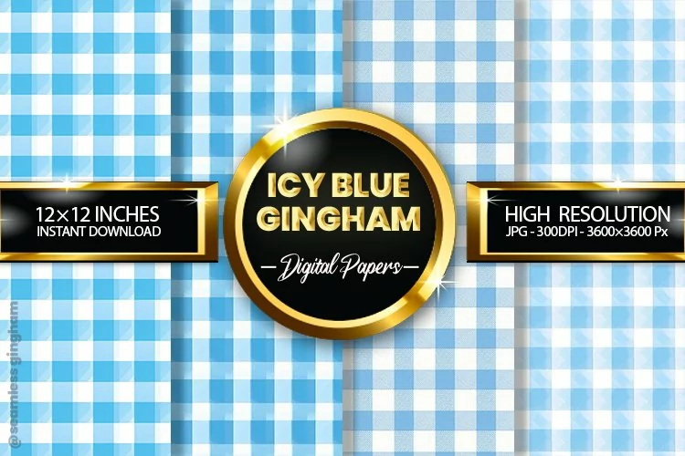 Icy Blue Gingham Digital Papers 04 Variations