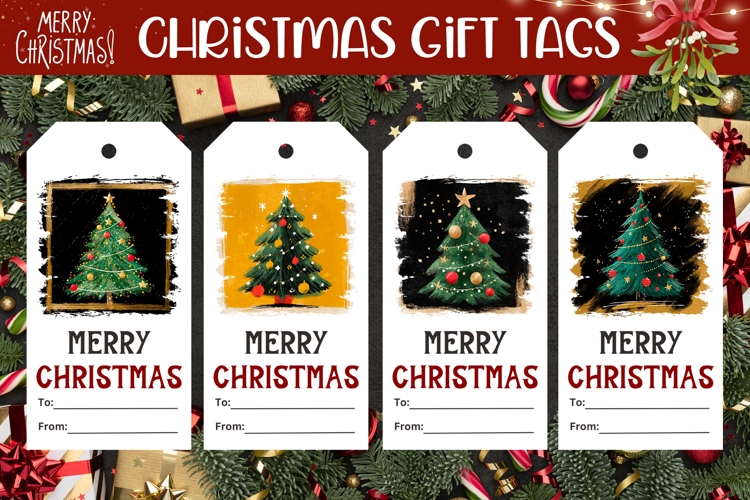Cartoon Christmas Tree Gift Tags, Christmas Tags Printable