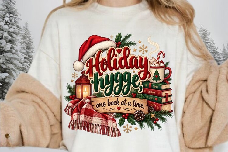 Holiday Hygge One Book at a Time Christmas Book Lover Design example image 1