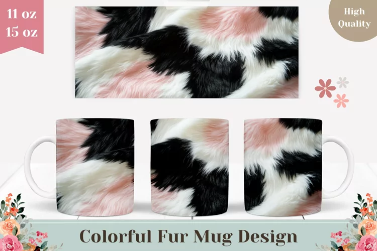 Colorful Fur Mug Design, Pink Fur Mug Sublimation Design