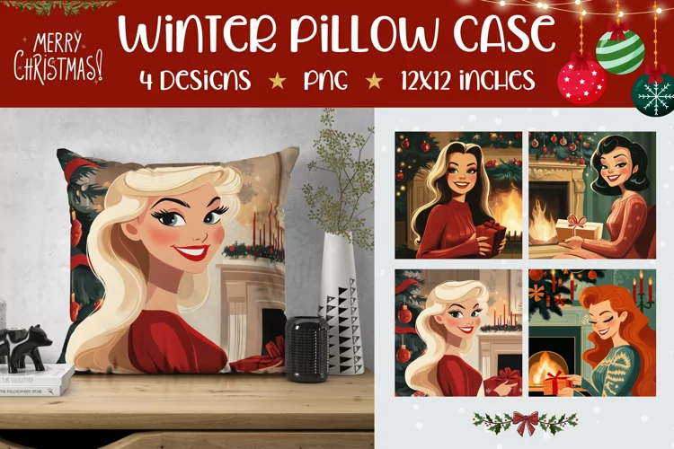 Christmas Woman Pillowcase, Cartoon Christmas Pillow