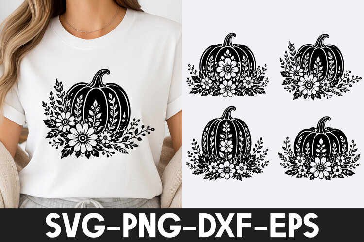 Floral Pumpkin Fall Halloween Shirt SVG PNG example image 1