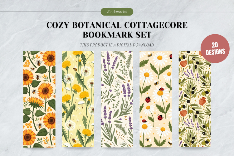 Cozy Colorful Botanical Bookmark Set,Cute Cottagecore Book