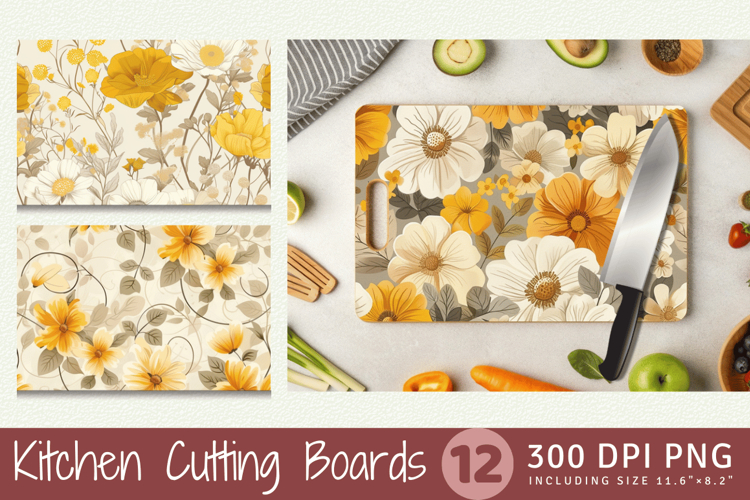 Beige & Yellow Flowers Cutting Boards sublimation Design