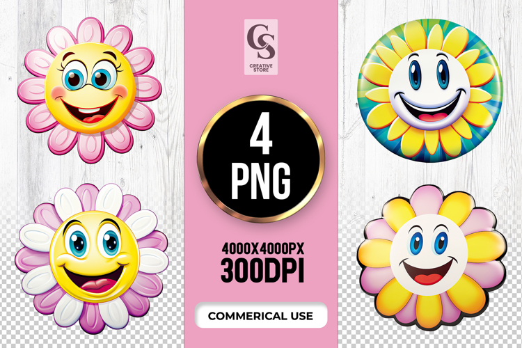 Smiling Daisy Flower Face Clipart Sublimation PNG