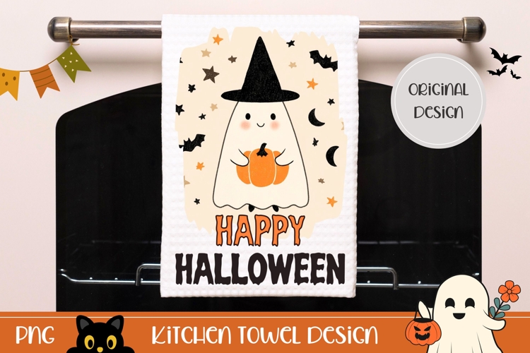 Cartoon Halloween Ghost Towel, Halloween Bats Towel Design