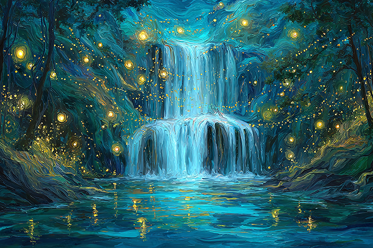 Magical Glowing Waterfall Fantasy Art Background
