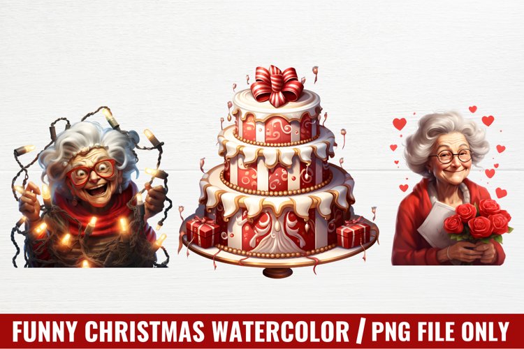 Funny Christmas Watercolor, Christmas Clipart