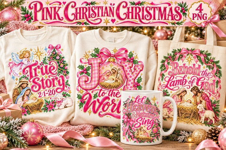 Pink Christian Christmas PNG, Preppy Nativity Joy example image 1