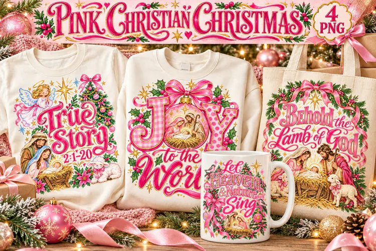 Pink Christian Christmas PNG, Preppy Nativity Joy