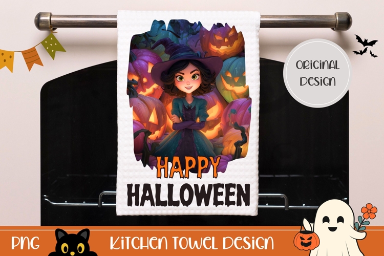 Cartoon Halloween Witch Towel, Halloween Pumpkins Towel PNG