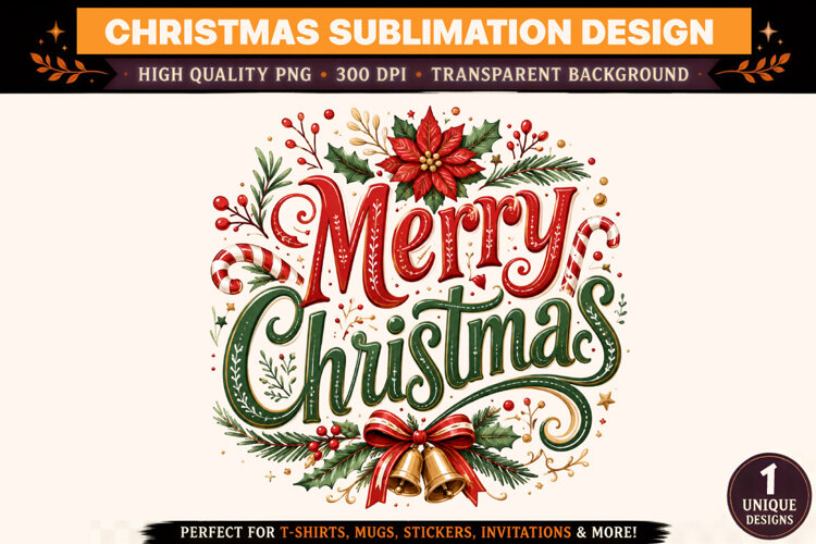 Christmas PNG, Merry Christmas Sublimation Design, Christmas example image 1