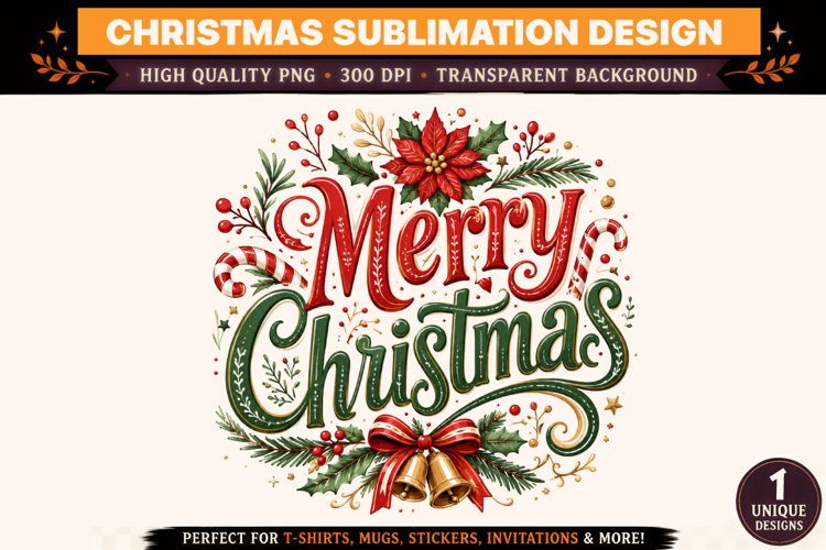 Christmas PNG, Merry Christmas Sublimation Design, Christmas