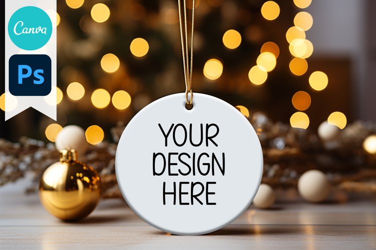 Blank Circle Christmas Ornament Mockup | Sublimation Mockup