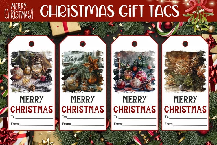 Watercolor Christmas Gift Tags, Winter Gift Tag Printable