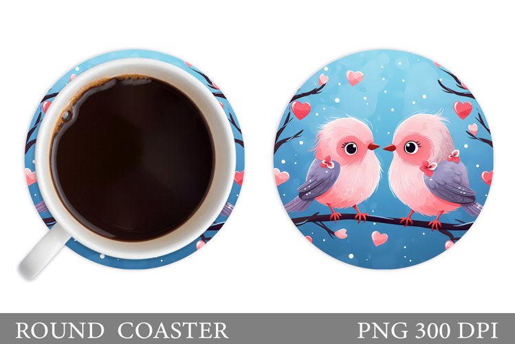 Valentines Bird Coaster. Cute Bird Hearts Coaster Design
