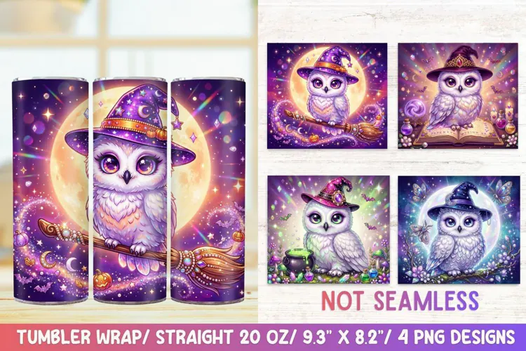 Witch Owl 20 OZ Skinny Tumbler Wrap Sublimation PNG.