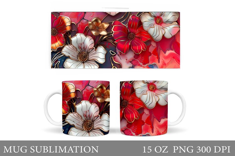 Flowers Mug Wrap Sublimation. 3D Flowers Mug Design example image 1