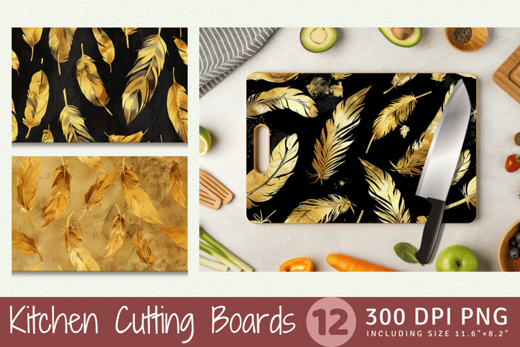 Gold Birds Feathers Cutting Boards sublimation Design